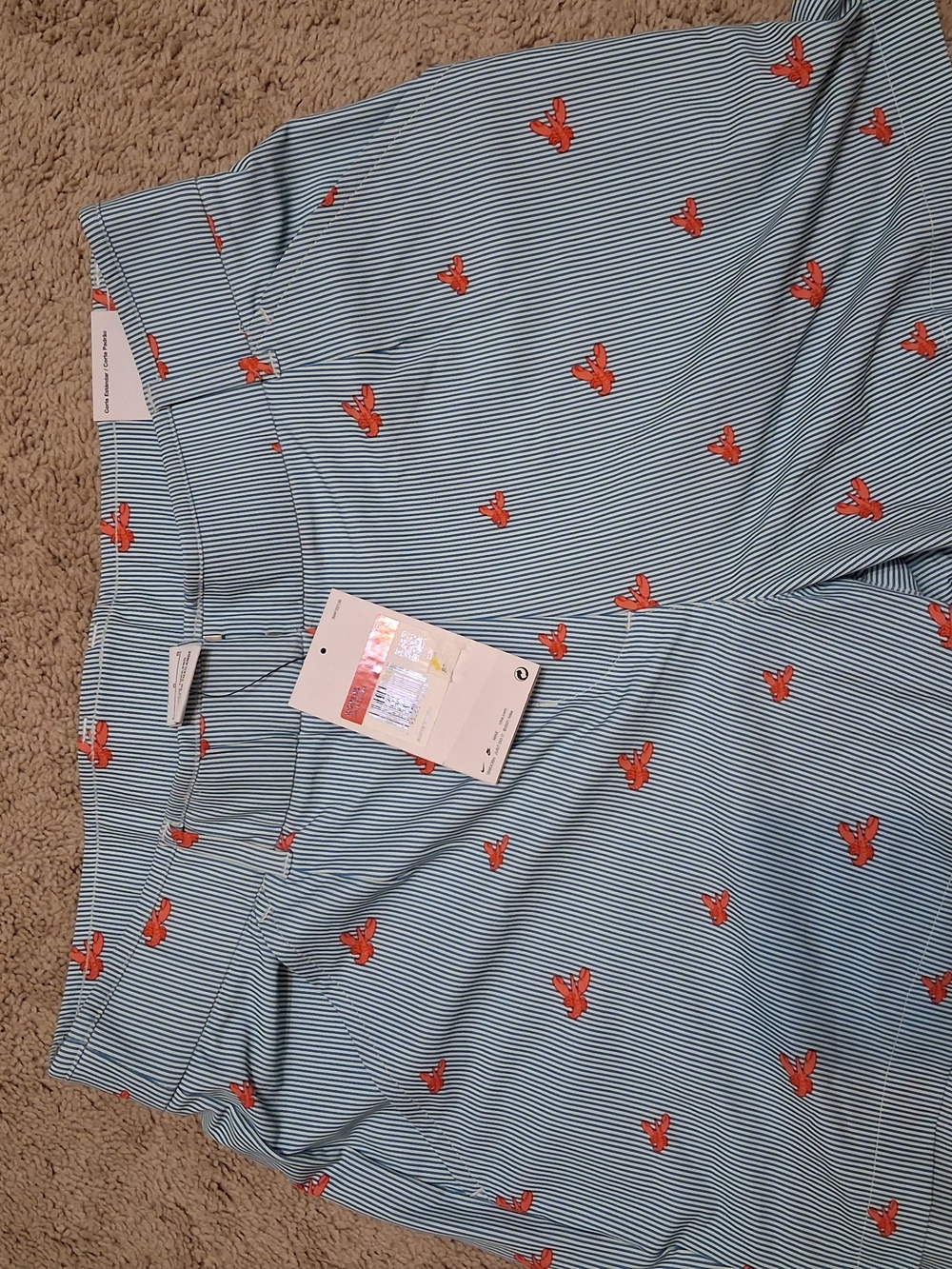 Nike Women's Light Blue Striped Shorts with Red Lobster Print